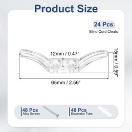 uxcell 24Pcs 65x12mm Blind Cord Cleats, Blind String Safety Rope Plastic Holder, Window Cord Hooks with Screws for Curtains Sun Shades Ropes, Clear