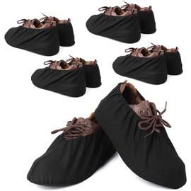 PlasMaller - 5 pares de fundas para zapatos reutilizables, lavables, antideslizantes, de malla negra, para el hogar, fundas gruesas para botas, L