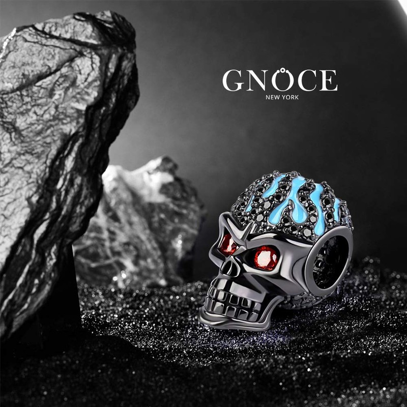 GNOCE Skull Charm Bead Fiery Love 925 Sterling Silver Skull