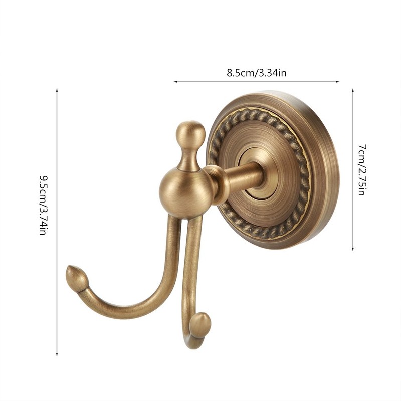 Alvinlite Bathroom Double Coat Hooks Antique Brushed Brass Towel Hooks
