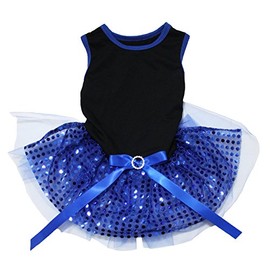Petitebella Plain Sequins Tutu Puppy Dog Dress (Black/Blue, Large)