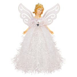 Belle Vous Christmas Tree Toppers - 20.5 x 8.2cm Plastic, White Angel Tree Topper - Fairy Treetop Pendant for Christmas Tree Decorations, Christmas Tree Ornaments and Festive Home Decor