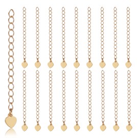 20Pcs Gold Necklace Chain Extenders, 2" Necklaces Extender End Chains with Lobster Claw Clasps and Heart Chain Tabs Gold Plated Delicate Jewelry Necklace Extender Chains Set for Jewelry Making
