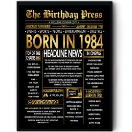 Stuff4 Gold 41st Birthday Poster Framed - Golden Born In 1984 Newspaper - Happy 41 Birthday for Men Women Retro Vintage Gifts Back In 1984, 8x10 Inch Bday Party Decor Decoration