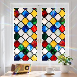 Stained Glass Window Privacy Film Rainbow Window Film Static Cling Non-Adhesive Window Clings Decorative Glass Decal for Home Office 17.5 X 39.3in