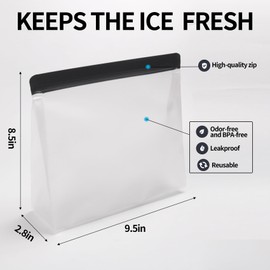 BECOKIT 4 Pack Reusable Ice Storage Bags,Leak Proof Ice Bags With Secure Zip Close Design,Bpa-Free Ice-Bags,Free Lunch Bag,Durable Ice Bag,Freezer Storage Bag for Ice and Food Storage (Black 4 Pack)