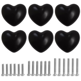 Perphin Ceramic Drawer Knobs Heart Shape Cabinet Dresser Pulls Handles with 3 Sized Screws, Kitchen Furniture Knobs for Closet Cupboard Wardrobe (6, Black)