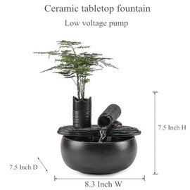 Ceramic Tabletop Fountain Water Feature Fall Indoor and Outdoor Decoration (Black Bamboo A151)