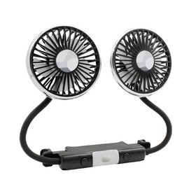 USB Car Fan for Backseat - Dual Head 360° Rotatable Car Cooling Fan with 3 Speeds, Strong Airflow & Quiet Operation - Flexible Clip Design for Cars, Trucks and Long Drives