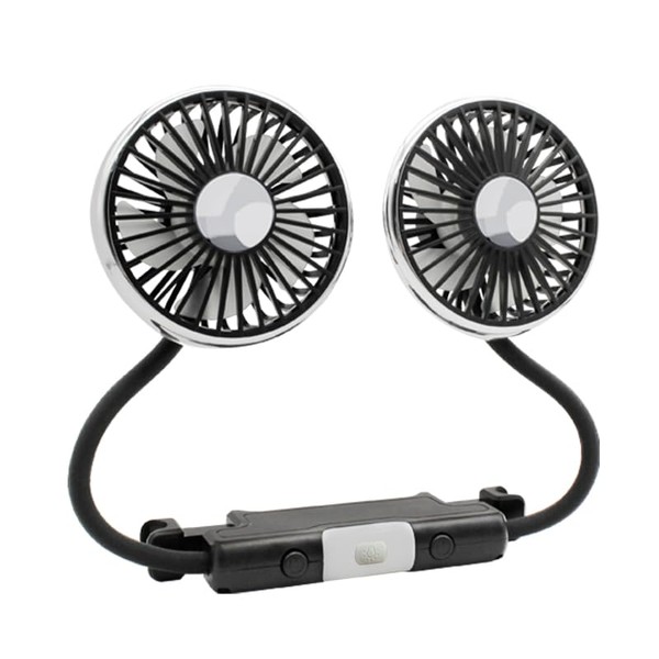 USB Car Fan for Backseat - Dual Head 360° Rotatable