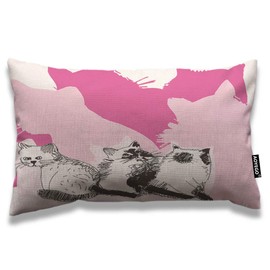 AOYEGO Cat Throw Pillow Cover 12x20 Inch Cute Animal White Cats Kittens with Pink Shadow Sketch Rectangle Pillow Cases Home Decorative Cotton Linen Cushion Cover for Bed Sofa