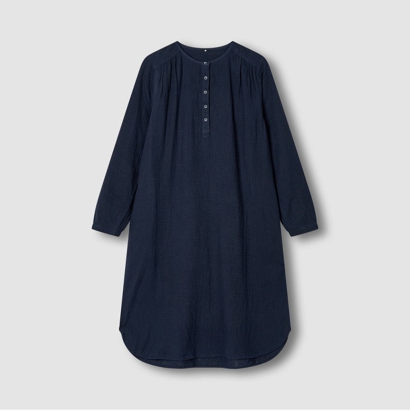 자주 JAJU [JAJU] Women's Double Cloth Shirred Pajama Dress -