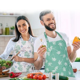 Waterproof Floral Chef Apron for Women with Pockets, Cute Stylish Adjustable Aprons for Kitchen Cooking Home Baking, Grilling and Gardening Apron (Green, 2pc of Gift Pack)