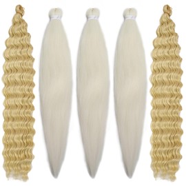 Braiding Hair Pre stretched Boho Hair for Braiding Curly Braiding Hair Deep Curly Boho Braid Braiding Hair Synthetic Bohemian Hair Deep Curly Crochet Hair(613# 22 Inch (Pack of 5)）