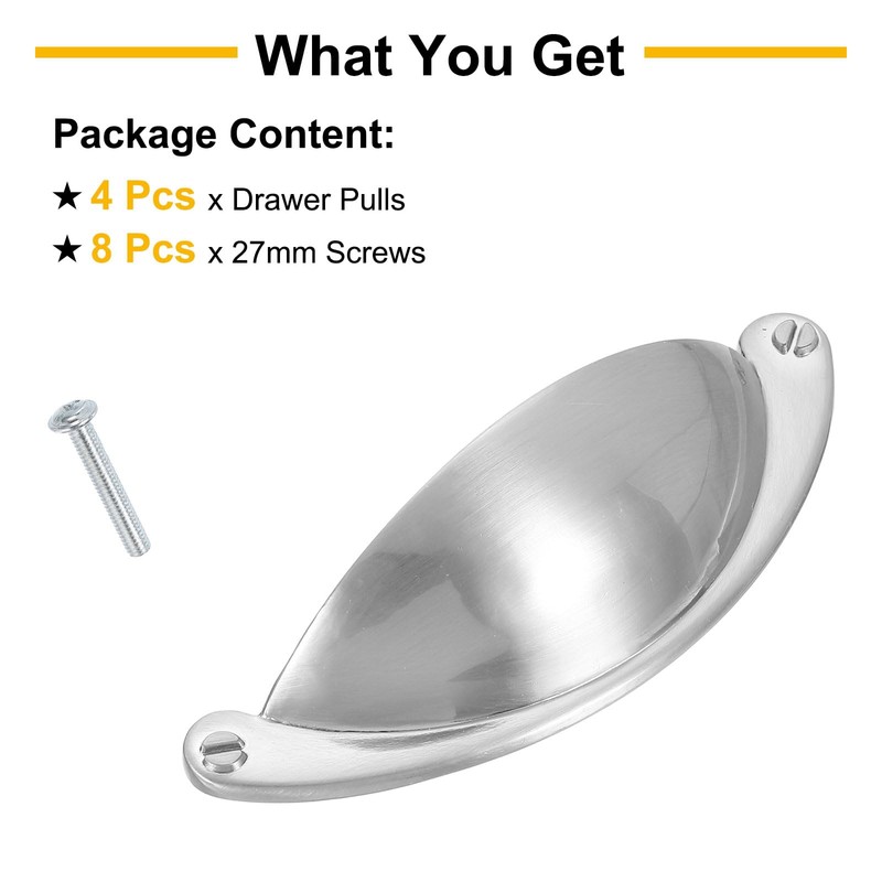 sourcing map Drawer Pulls, 4Pcs 2-1/2" - Zinc Alloy Brushed