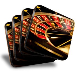 Destination Vinyl ltd Great Coasters (Set of 4) Square - Roulette Wheel Casino Drink Glossy Coasters/Tabletop Protection for Any Table Type #3625