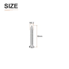 DTGN 100Pcs M2.2x16mm Flat Head Wood Screws, 304 Stainless Steel Phillips Self Tapping Screws - Good for Woodworking, Furniture - Silver