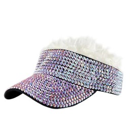Raylans Mens Visor Cap Wig Adjustable Baseball Cap Golf Hats with Fake Hair Bling Hat