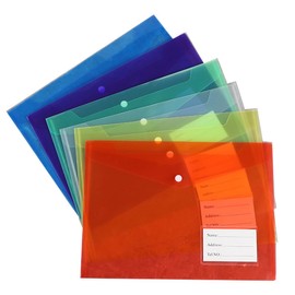 A4 Clear File Color File Case, A4 Clear Holder, Button Envelope File, 6 Colors, Set of 6, Horizontal and Tag Pocket