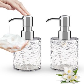 Foydream Modern Soap Dispenser, Set of 2 Soap Dispensers, Bathroom Plastic Acrylic, 300 ml Soap Dispenser Kitchen, Transparent Pump Bottle with Wave Design and Leak-Proof, Shampoo Dispenser (Circle)