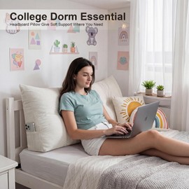 Headboard Pillow Twin/Twin XL, Beige Triangle Wedge Pillow Headboard for Dorm, Daybed Backrest Cushion for Reading Sitting Working, 39.4"x15.7"x7.5"