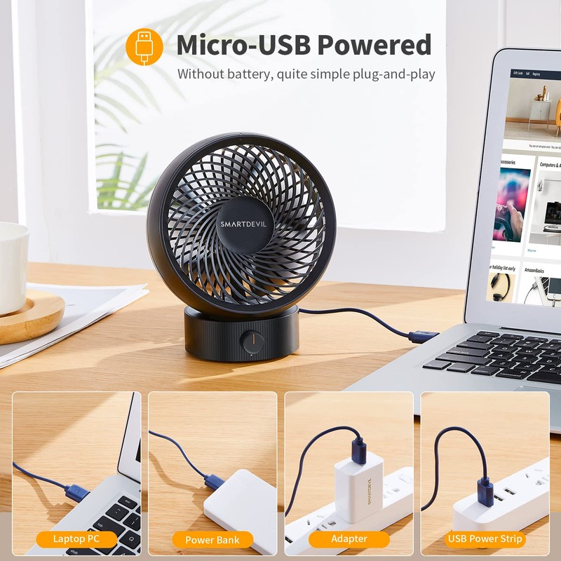 SmartDevil Small USB Fan, Mini Fan, Quiet Table Fan, Stepless