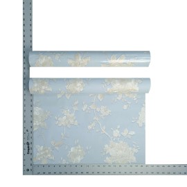 WM Floral Pastel blue beige cream Gold Metallic textured flowers Wallpaper rolls 3D - sample 8.5 inches x 11 inches