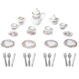 Puppenhaus Zubehör，Miniatur Puppengeschirr Porzellan Wichtel Geschirr Wichtel Besteck Wichtel Zubehör Puppenhaus Küche Zubehör