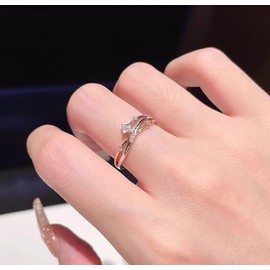 Biuhapiy Flash Zirconium Star Ring 18k Gold Plated Cubic Zirconia Ring Delicate Stackable Ring Open Adjustable Statement Ring for Women