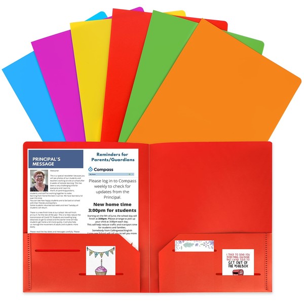 HABGP 6 Pack Plastic Folders with Pockets, Multiple Color Heavy Duty 2 Pocket Letter Size Folders Business Card Holder for School Office
