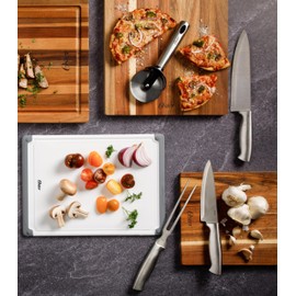 Oster Baldwyn 14 Piece Stainless Steel Cutting Kitchen Knife Cutlery Set with Swivel Block Holder and Knife Sharpener, Brushed Satin