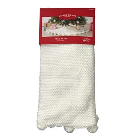Black Duck Brand Wondershop 48 inch Pom Ivory Christmas Tree Skirt - Fits Diameters from 42-54 Inches, Large, 31298