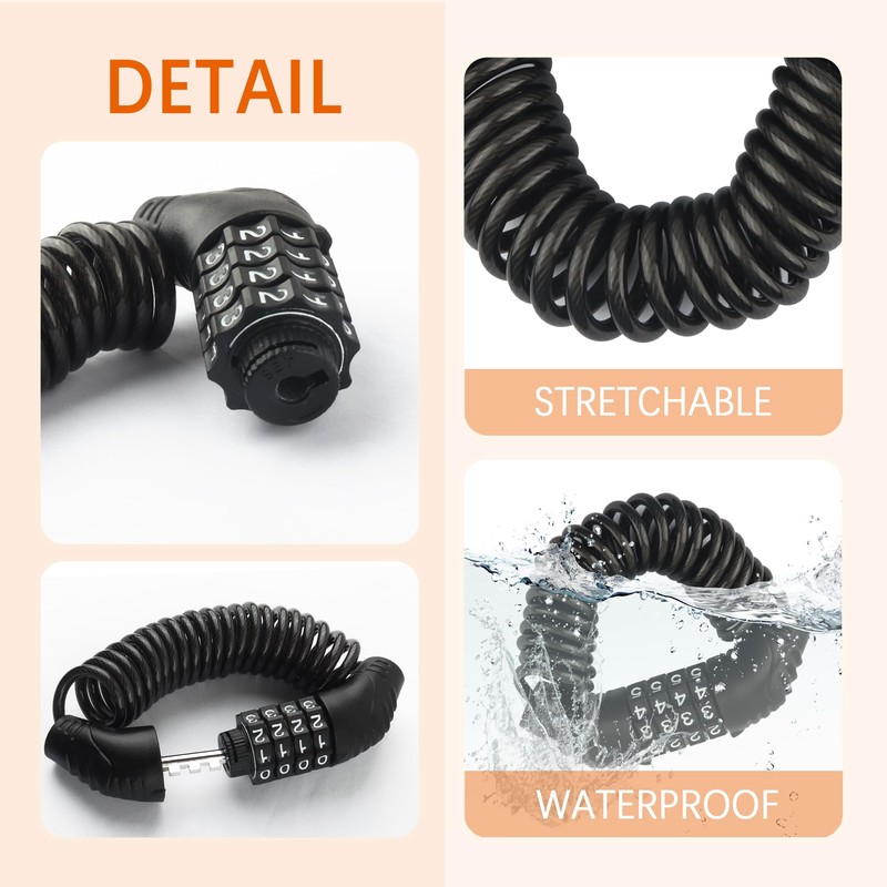 Motorcycle Helmet Lock with Combination Lock,Retractable Motorcycle Locks Anti Theft