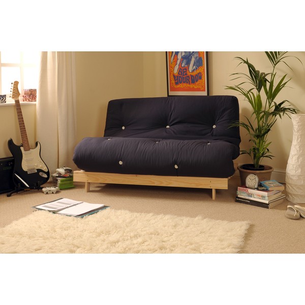 Comfy Living 4ft6 (135cm) Double Wooden Futon with NAVY Mattress