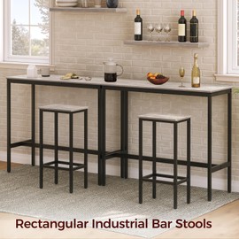 MAHANCRIS Set of 2 Bar Stools, 29.5" Tall Counter Bar Stools, Kitchen Breakfast Bar Stools with Footrest, Rectangular Industrial Bar Chairs, for Dining Room, Bar, Greige and Black BAHG01701