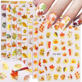 Fall Nail Stickers, Maple Leaf Nail Decals 3D Metallic Self-Adhesive Autumn Nail Art Stickers Maple Leaf Ginkgo Thanksgiving Nail Art Design for Acrylic Nail Accessories for Women Girls Kids (8 Sheets)