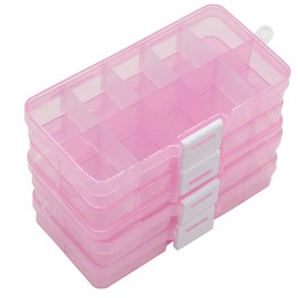 Yansanido 4 Pcs 10 Grids 5 Inch x 2.5 Inch Adjustable Small Removable Plastic Jewelry Organizer Divider Storage Box Jewelry Earring Tool Containers (Pink)