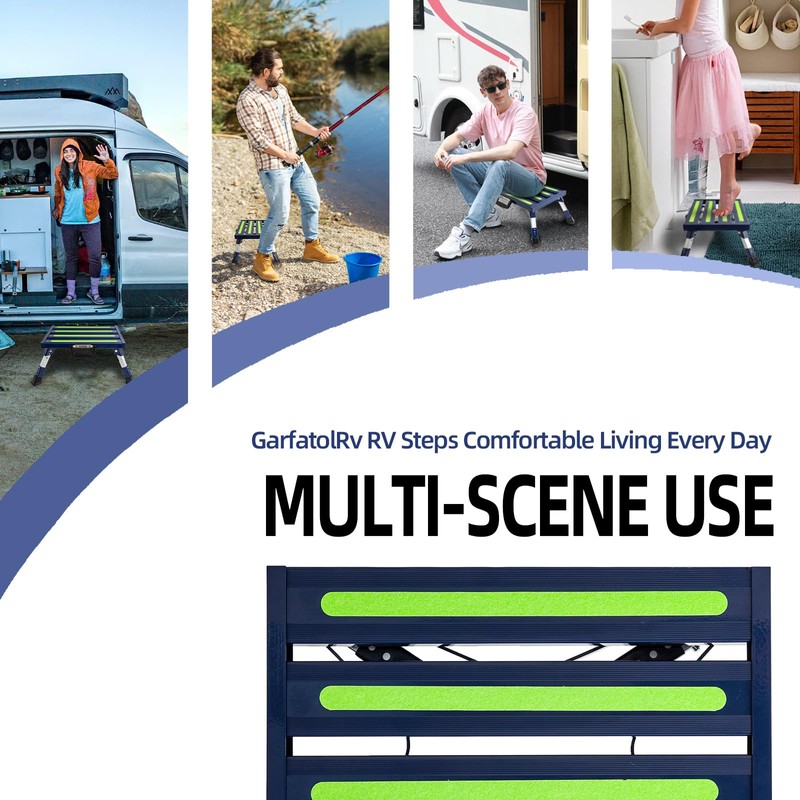 GarfatolRv Aluminum RV Steps, 4-Level Adjustable Folding Step Stool with