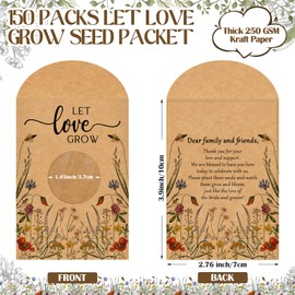 Fumete 150 Pcs Let Love Grow Seed Packets Cool Wedding Favors for Guests Kraft Envelope Kraft Bag with Window Flower Resealable Seed Storage Packets for Wedding Party Favors Bridal Shower