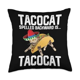 Tacocat Spelled Backward Is... Tacocat Tacos and Cat Throw Pillow