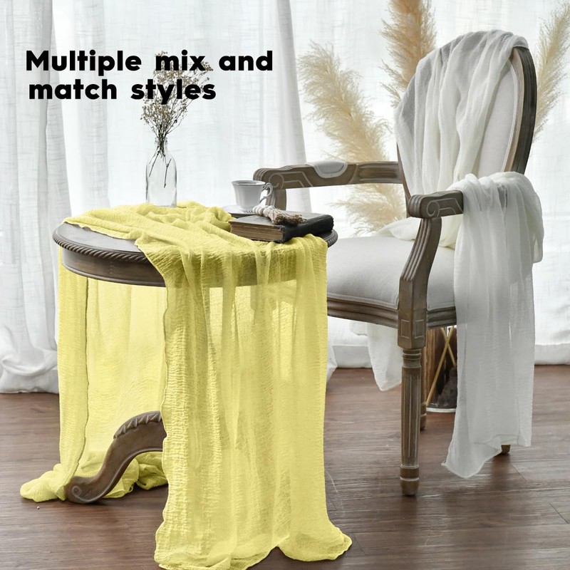 Artoid Mode Boho Light Yellow Gauze Wedding Table Runner, Seasonal