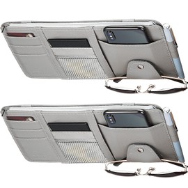Boao 2 Packs Car Sun Visor Organizer, Sunglasses Holders for Car Sun Visor PU Auto Interior Accessories Storage Travel Document Holder with Multi Pocket (Gray, 12.2 x 6.1 Inches)