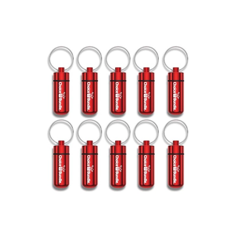 ChoiceBundle “Pill Buddy” Keychain Pill Container - Red - 10