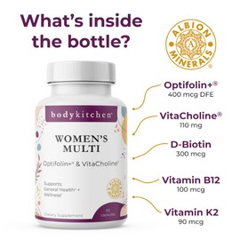 Body Kitchen Women’s Multivitamin with Optifolin+ & VitaCholine – Supports Immune, Energy & Skin Health – 60 Capsules