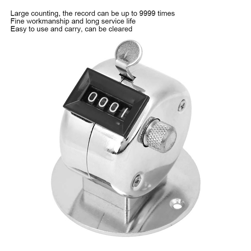 Hand Counter, Berm Counter 4-Digit Silver Hand Counter with Base