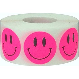 Happy Face Stickers Fluorescent Pink Happy Face Labels 1 Inch 500 Total Adhesive Stickers