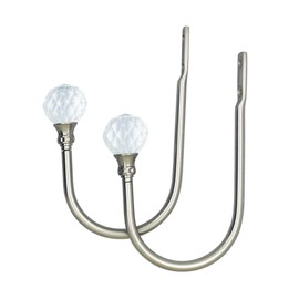 PHOEWON 2 Pack Curtain Holdbacks Acrylic Crystal Ball Curtain Tie Backs U Shaped Metal Curtain Holdbacks Wall Mounted Curtain Hook backs (Small, Silver)