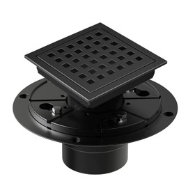 EXF Square Shower Drain 4 Inch Matte Black, Stainless Steel Shower Floor Drain Kit with Flange, Removable Cover Grid Grate, Hair Strainer