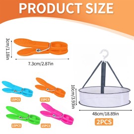 Clothes Pegs with Basket, Pack of 60 Clothes Pegs with Bag, Clothes Pegs Without Imprint, Colourful Plastic Clips for Hangers, Clothes, Socks