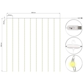 Lunartec LED Vorhang: LED-Lichtervorhang, 300 LED, Fernbedienung, 3x3m, warmweiß, Timer, USB (Lichtervorhang Fenster, Lichterkette Vorhang, kann Man einen kürzen)